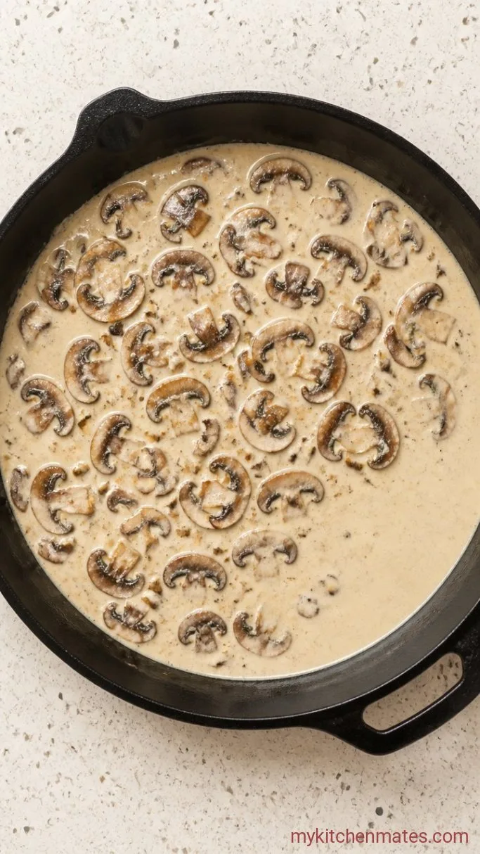 30-Minute Mushroom Alfredo Pasta Step 2: Stir in the Garlic and Cream