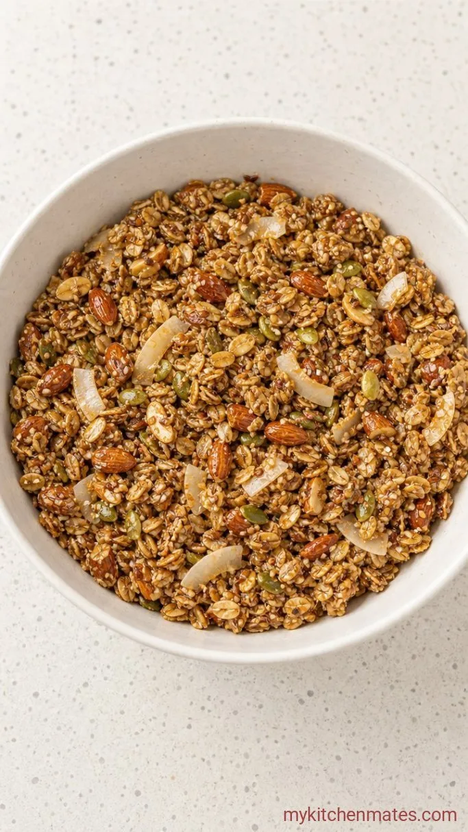 Crunchy Oat-Free Granola with Coconut and Seeds Step 2: Stir in the Honey Mixture