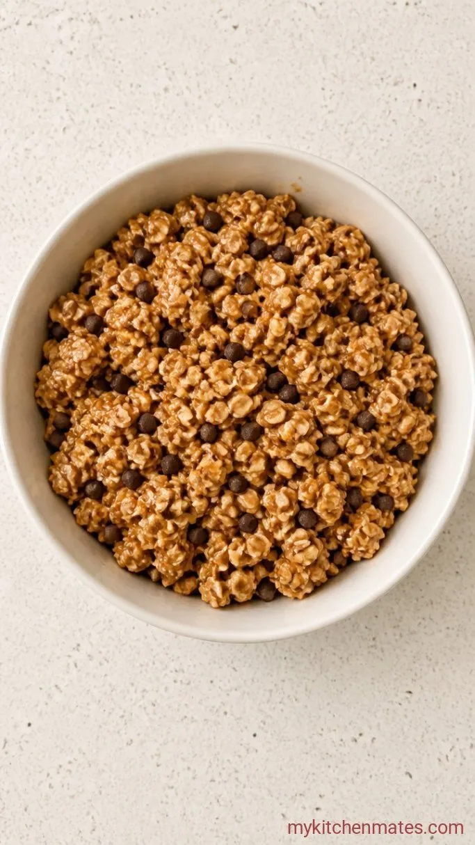 Chewy No-Bake Peanut Butter Chocolate Chip Granola Bars Step 2: Stir in the Oats and Chocolate Chips