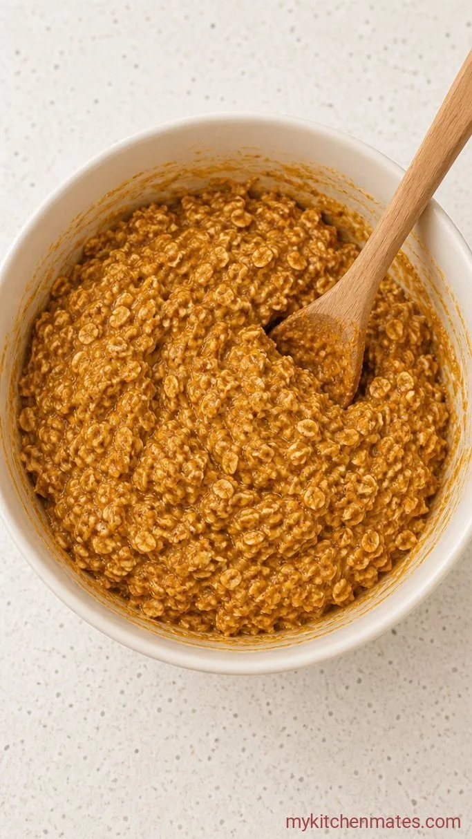 Hearty Pumpkin Baked Oatmeal Step 2: Stir in the Oats and Spices