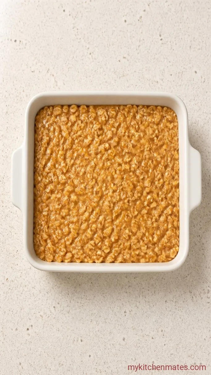 No-Bake Chocolate Peanut Butter Cookie Bars Step 2: Stir in the Oats
