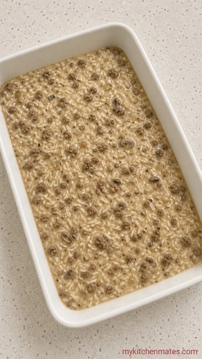 One-Skillet Cheesy Ground Beef and Rice Casserole Step 2: Stir in the Rice and Broth