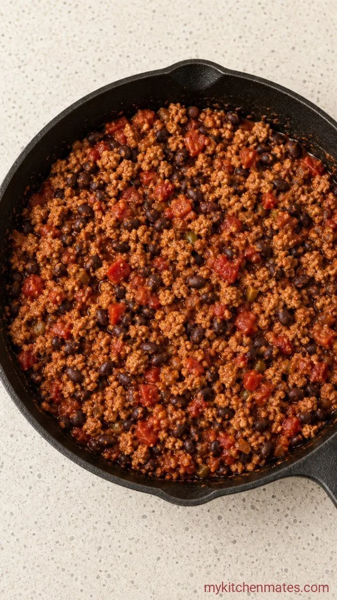 Easy Ground Turkey Taco Casserole Step 2: Stir in the Salsa and Beans