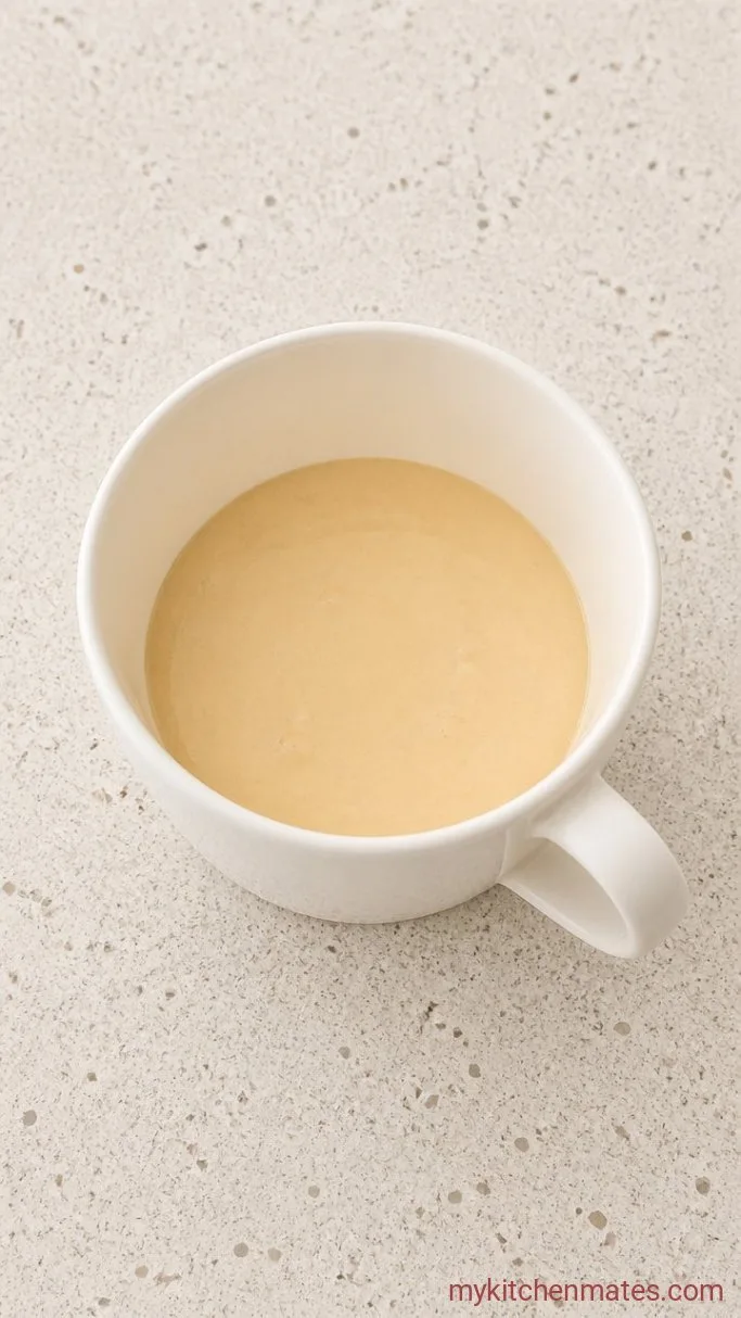 Fluffy Vanilla Mug Cake Step 2: Stir in the Wet Ingredients