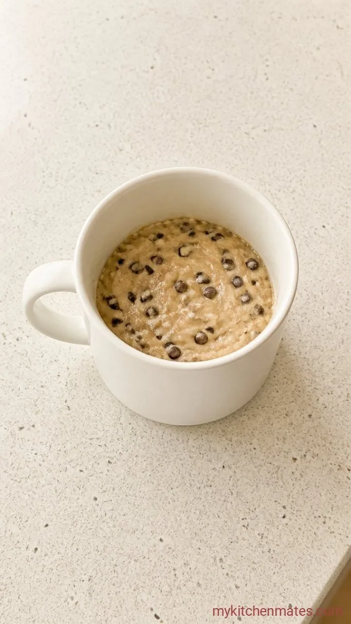 5-Minute Chocolate Chip Cookie Dough Mug Cake Step 2: Stir in the Wet