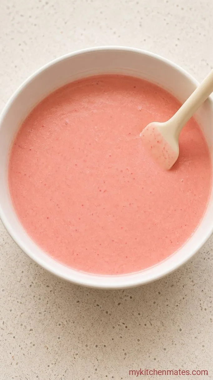 Easy Strawberry Sheet Cake (Made with Fresh Strawberries) Step 2: Stir the Wet Ingredients