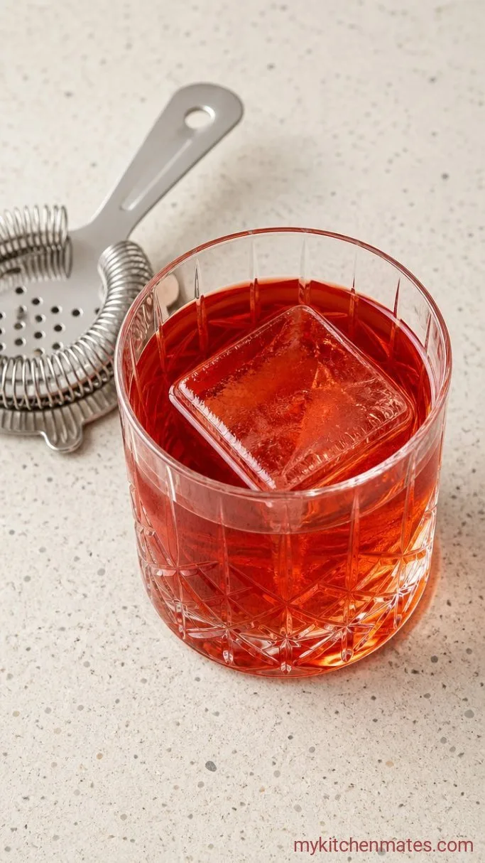 Classic 3-Ingredient Negroni Step 2: Strain Over Fresh Ice