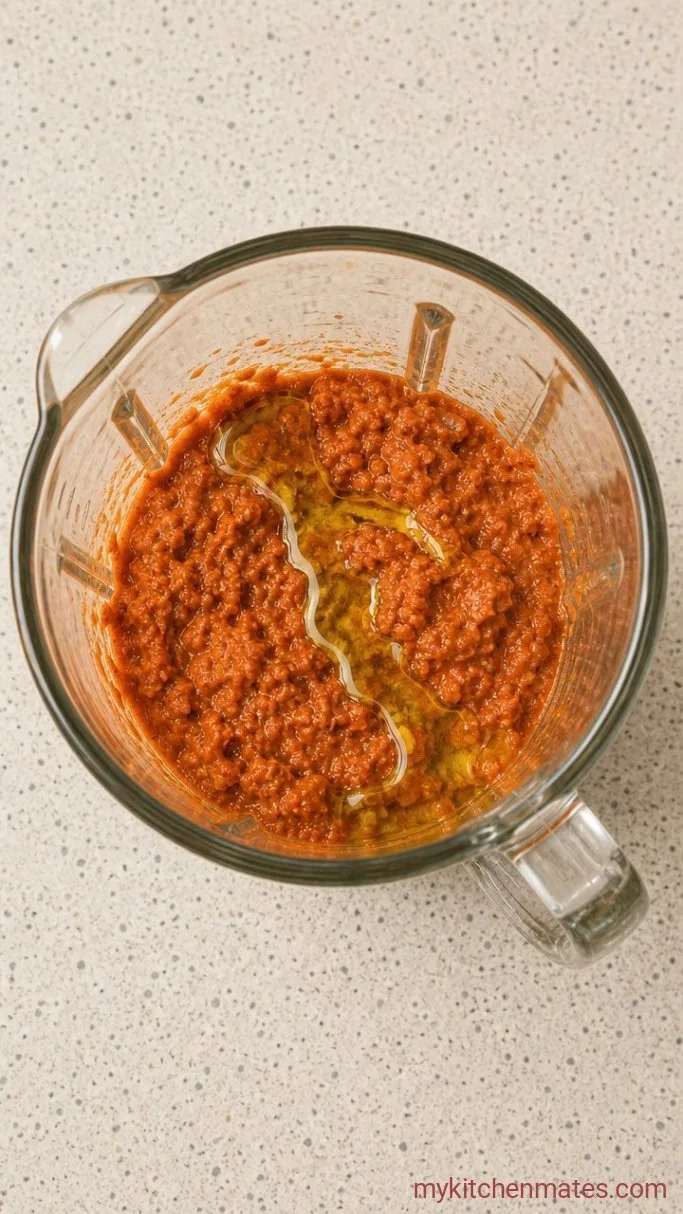 5-Minute Romesco Sauce Step 2: Stream In the Olive Oil