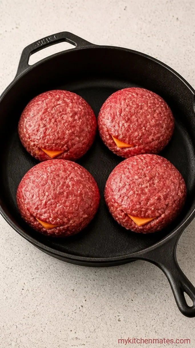 Juicy Lucy Burger with a Molten Cheese Center Step 2: Stuff and Seal the Cheddar