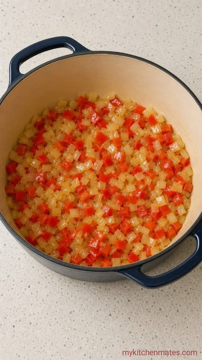 Step 2: Sweat the Onion and Peppers