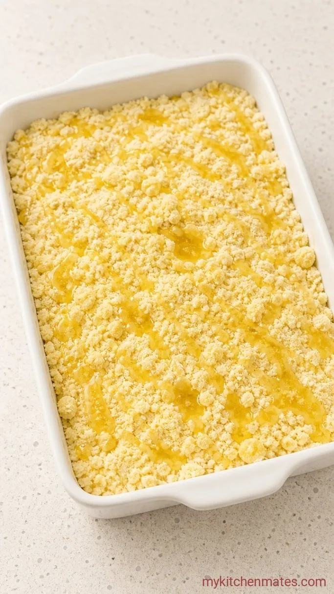 5-Ingredient Lemon Blueberry Dump Cake Step 2: Top with Cake Mix and Butter