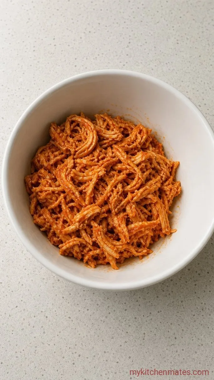 Buffalo Chicken Cottage Cheese Bowl (High-Protein, 5-Minute) Step 2: Toss the Buffalo Chicken