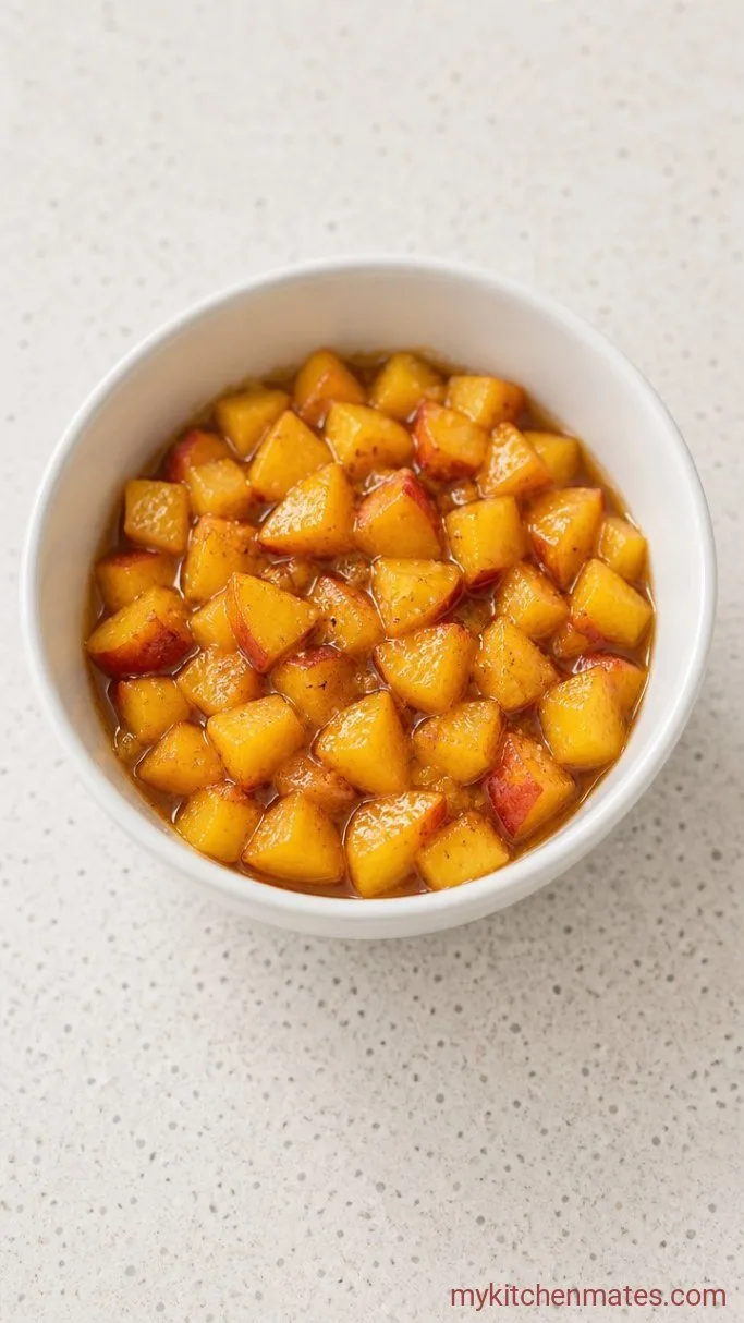 5-Minute Peach Cobbler Overnight Oats Step 2: Toss the Peaches with Sugar