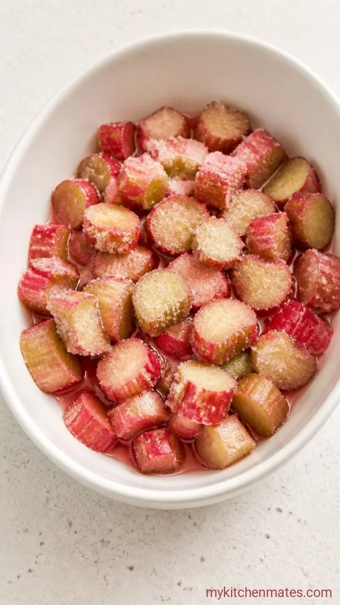 Old-Fashioned Rhubarb Custard Pie Step 2: Toss the Rhubarb with Sugar