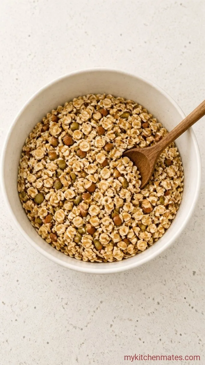 Crispy Sourdough Discard Granola Step 2: Toss with Oats and Nuts