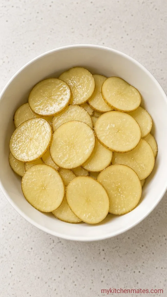 Crispy Air Fryer Potato Chips (Ready in 15 Minutes) Step 2: Toss with Oil and Salt