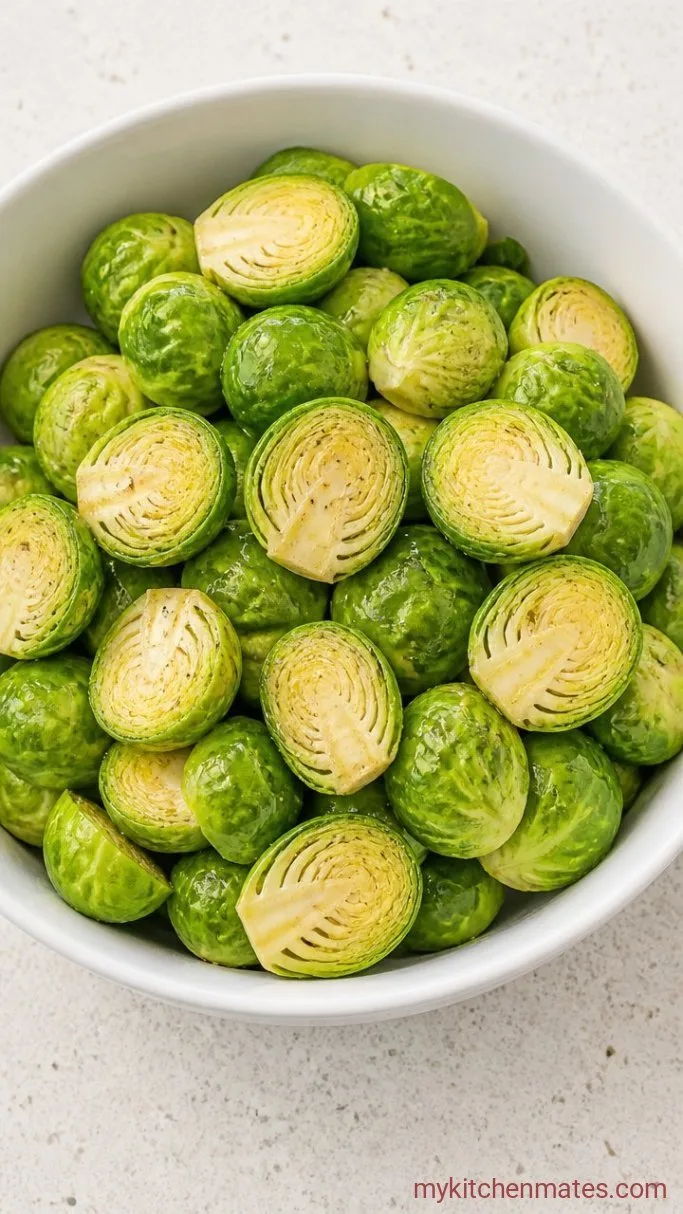 Extra-Crispy Air Fryer Brussels Sprouts Step 2: Toss with Oil and Seasonings