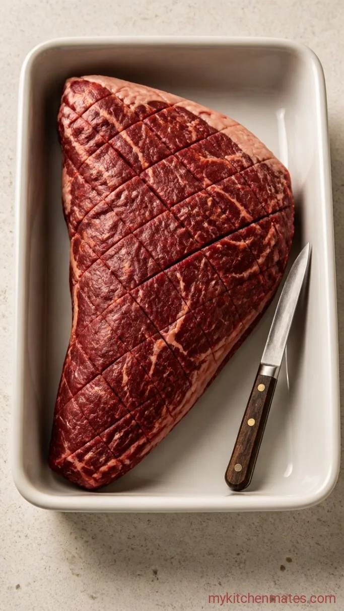 5-Ingredient Tri Tip Marinade Step 2: Trim and Score the Tri Tip