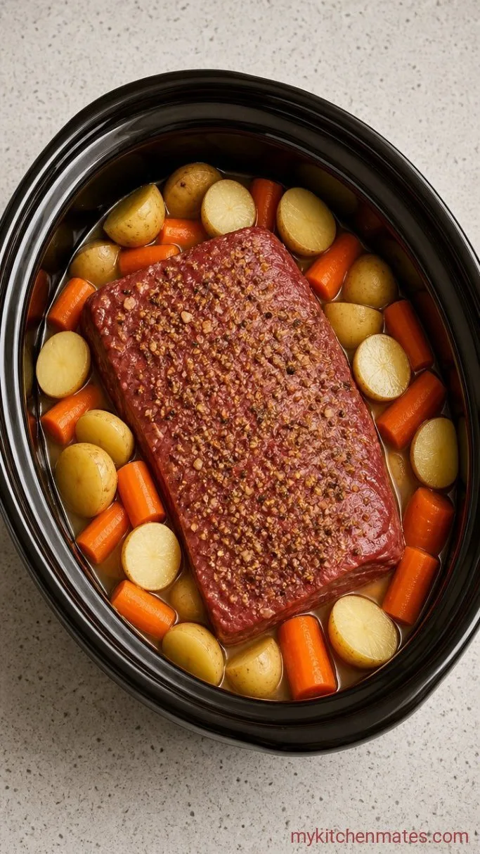 Fall-Apart Slow Cooker Corned Beef and Cabbage Step 2: Tuck in the Potatoes and Carrots