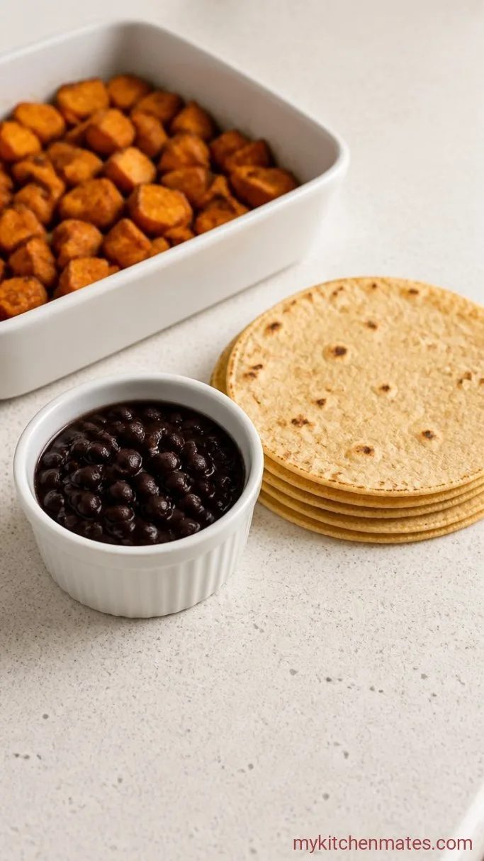 Crispy Sheet Pan Sweet Potato Black Bean Tacos Step 2: Warm the Beans and Tortillas