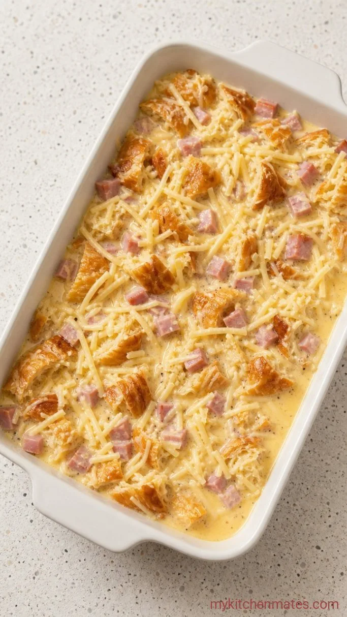 Overnight Croissant Breakfast Casserole Step 2: Whisk and Pour the Custard