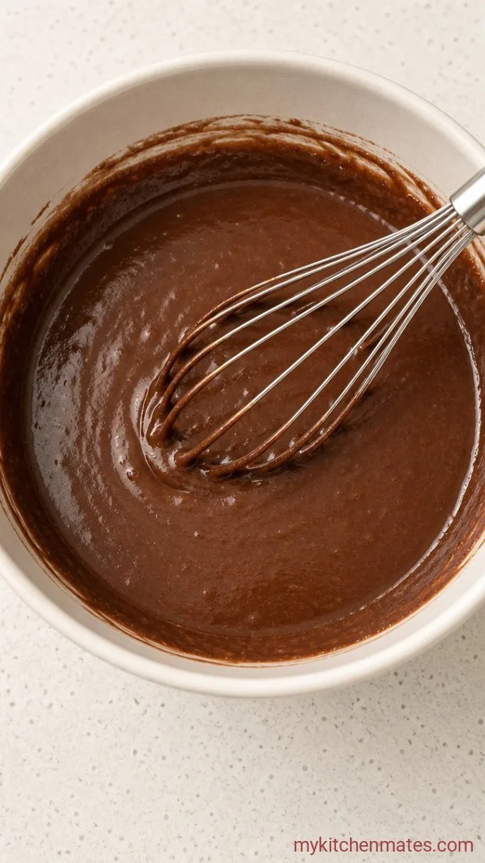 Moist Eggless Chocolate Cake (One Bowl) Step 2: Whisk in the Wet Ingredients