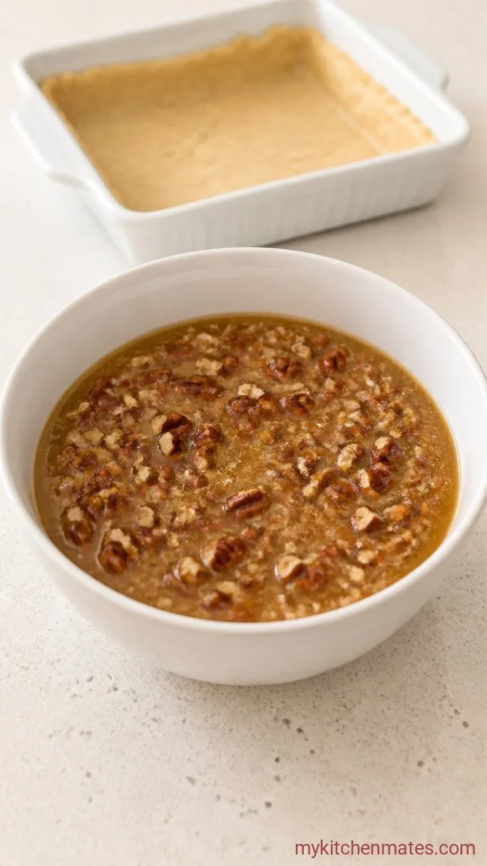 Keto Pecan Pie Bars with a Buttery Shortbread Crust Step 2: Whisk the Gooey Pecan Filling