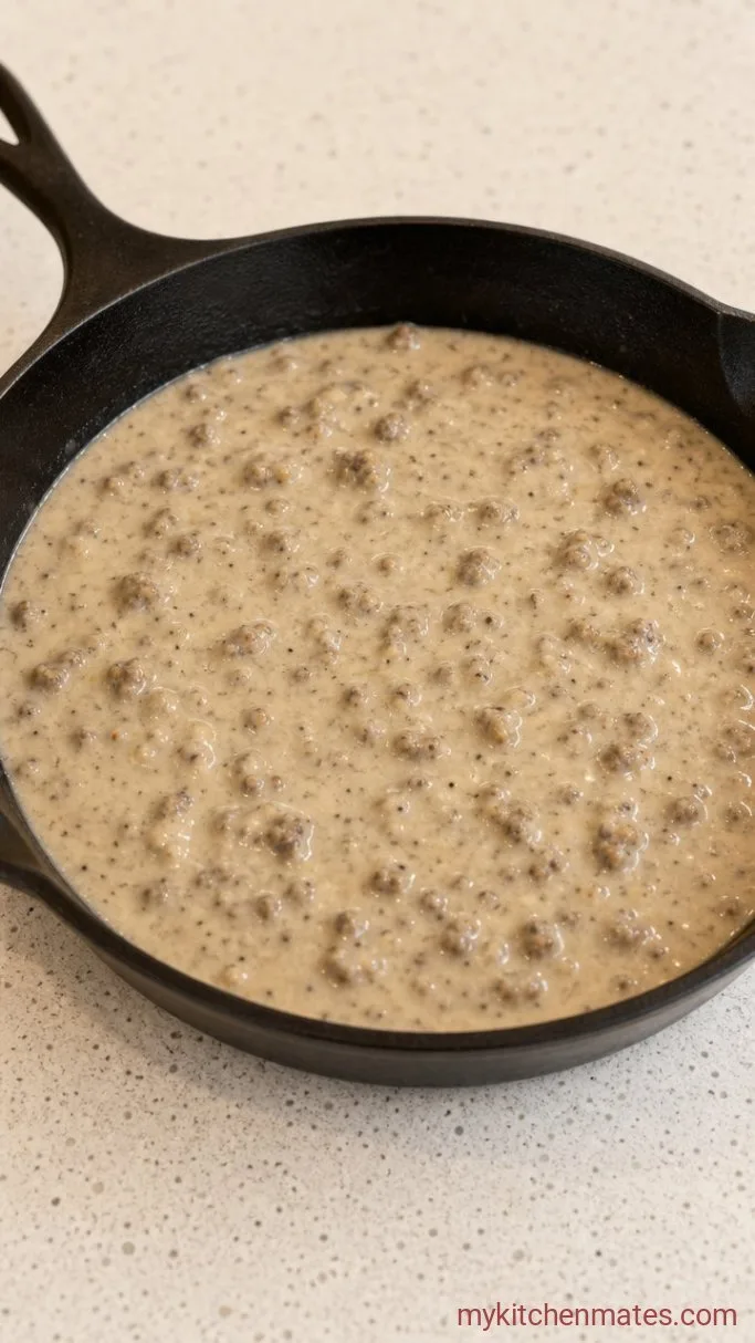 Fluffy Biscuits and Gravy Casserole Step 2: Whisk the Gravy