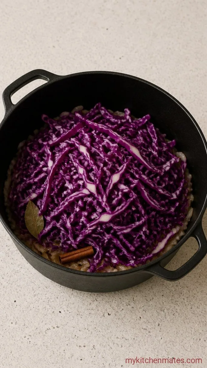 Braised Red Cabbage with Apple Step 2: Wilt the Cabbage