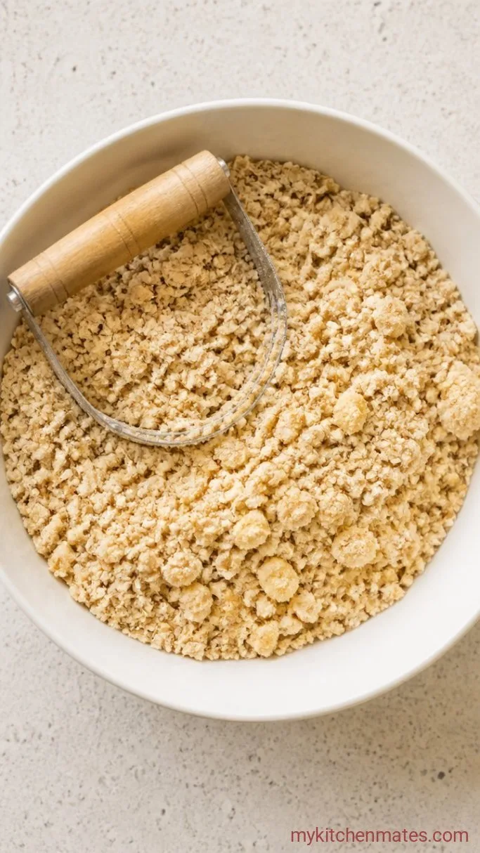 Apple Blueberry Crisp with Oat Crumble Step 2: Work the Butter into the Crumble