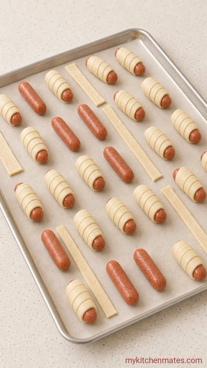 Quick 3-Ingredient Gluten-Free Pigs in a Blanket Step 2: Wrap the Sausages