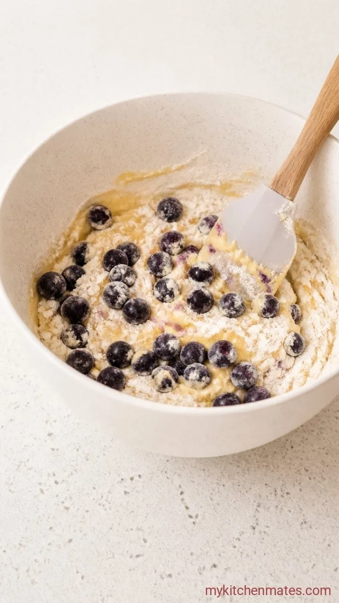 Keto Blueberry Muffins with Almond Flour Step 3: Add Dry and Fold in Blueberries