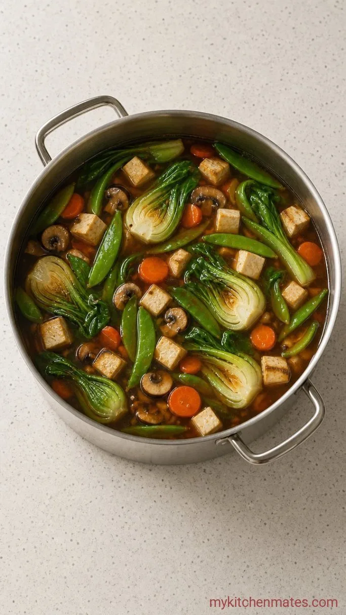 Simple Chinese Vegetable Soup (30 Minutes) Step 3: Add the Bok Choy and Snow Peas