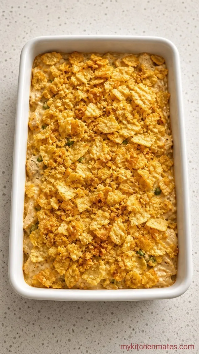Baked Hot Chicken Salad with Crunchy Potato Chip Topping Step 3: Add the Crunchy Potato Chip Topping