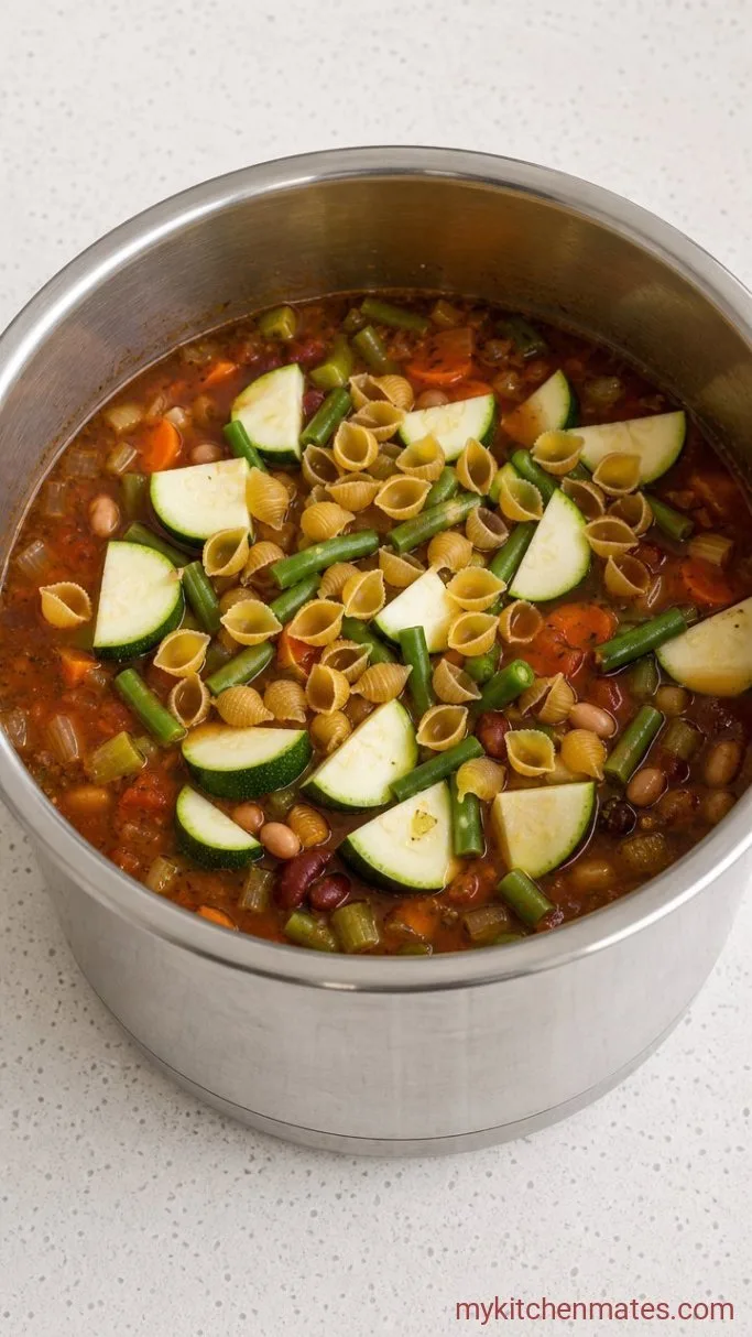 30-Minute Instant Pot Minestrone Soup Step 3: Add the Quick-Cook Veggies and Pasta