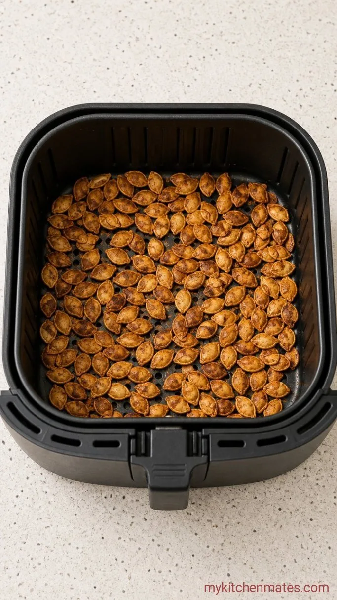 Crispy Air Fryer Pumpkin Seeds Step 3: Air Fry and Shake the Seeds