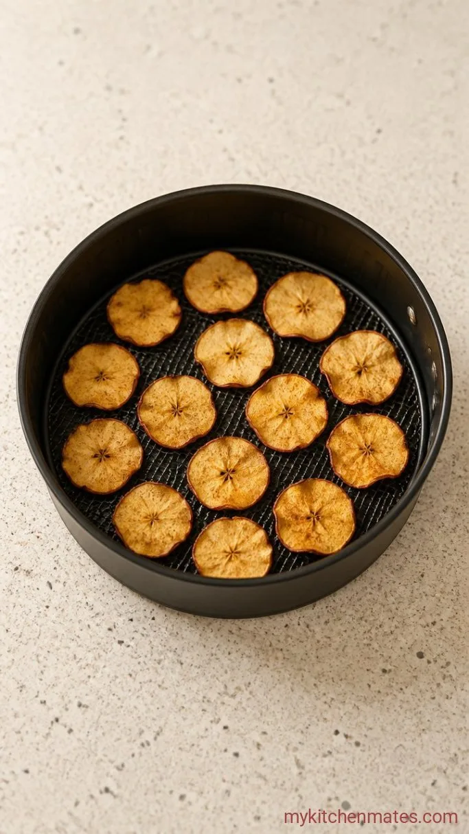 2-Ingredient Air Fryer Apple Chips Step 3: Air Fry Until Crisp