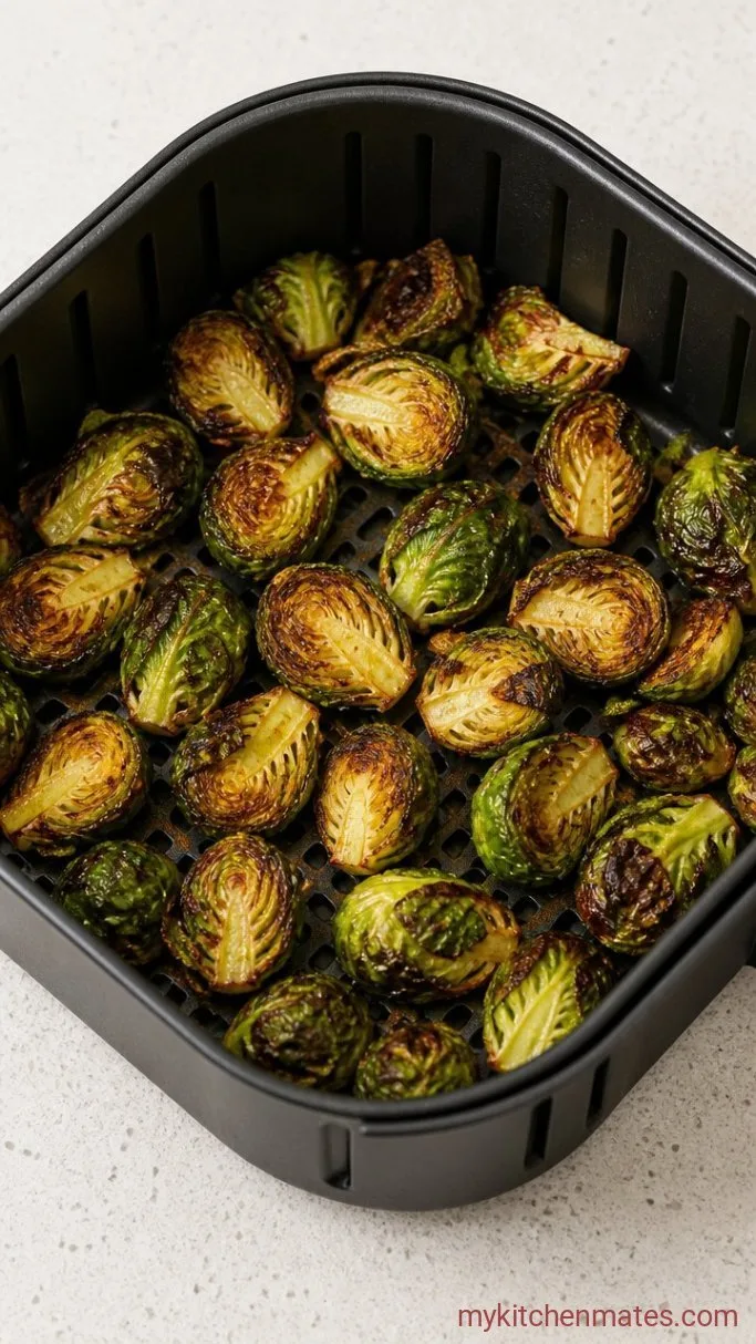 Extra-Crispy Air Fryer Brussels Sprouts Step 3: Air Fry Until Deeply Browned