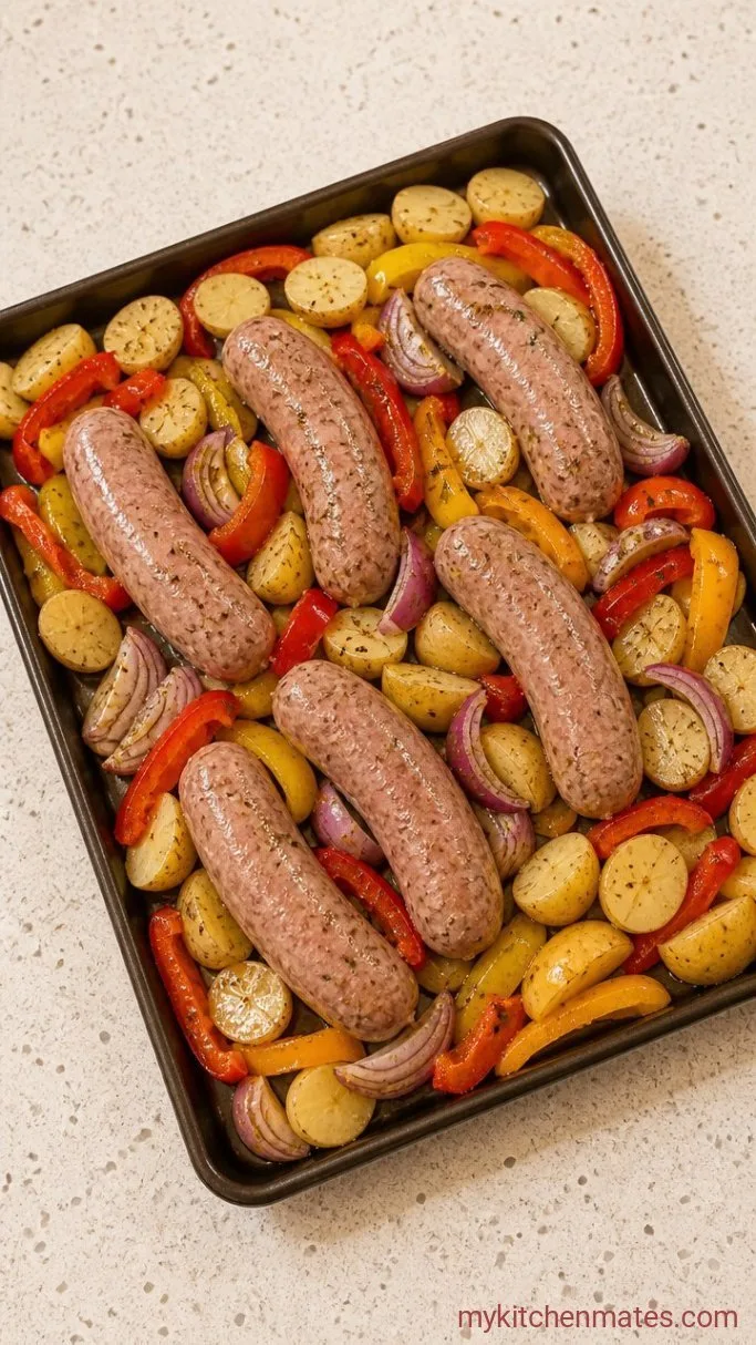 Easy Italian Sausage Sheet Pan Dinner Step 3: Arrange the Pan
