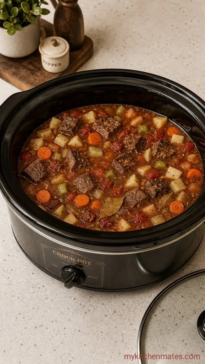 Hearty Crockpot Beef Vegetable Soup Step 3: Assemble and Cook Low