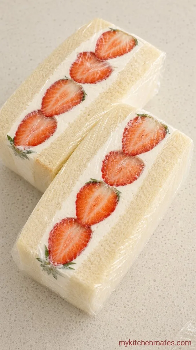 Fluffy Japanese Strawberry Sandwich (Fruit Sando) Step 3: Assemble and Wrap