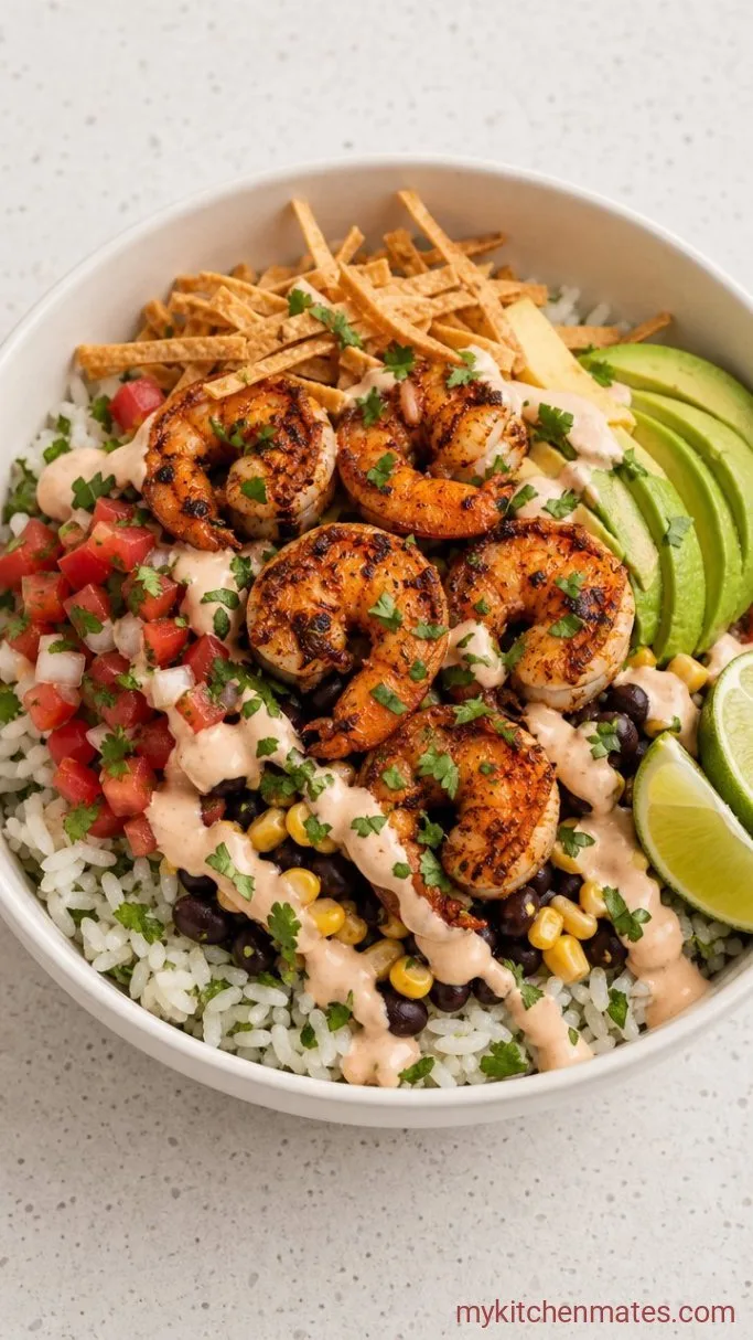 Shrimp Taco Bowls with Cilantro Lime Rice Step 3: Assemble the Bowls