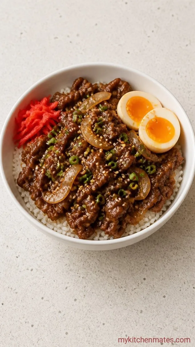 15-Minute Gyudon (Japanese Beef Rice Bowl) Step 3: Assemble the Bowls
