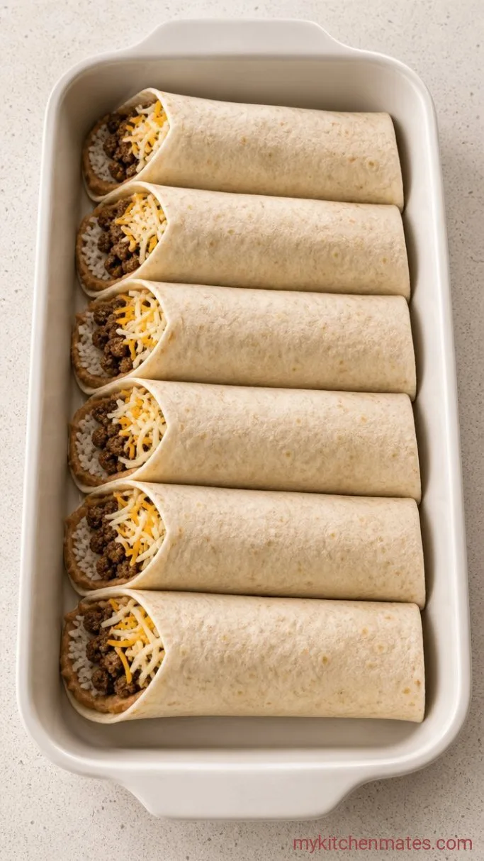 Easy Baked Wet Burrito with Ground Beef Step 3: Assemble the Burritos