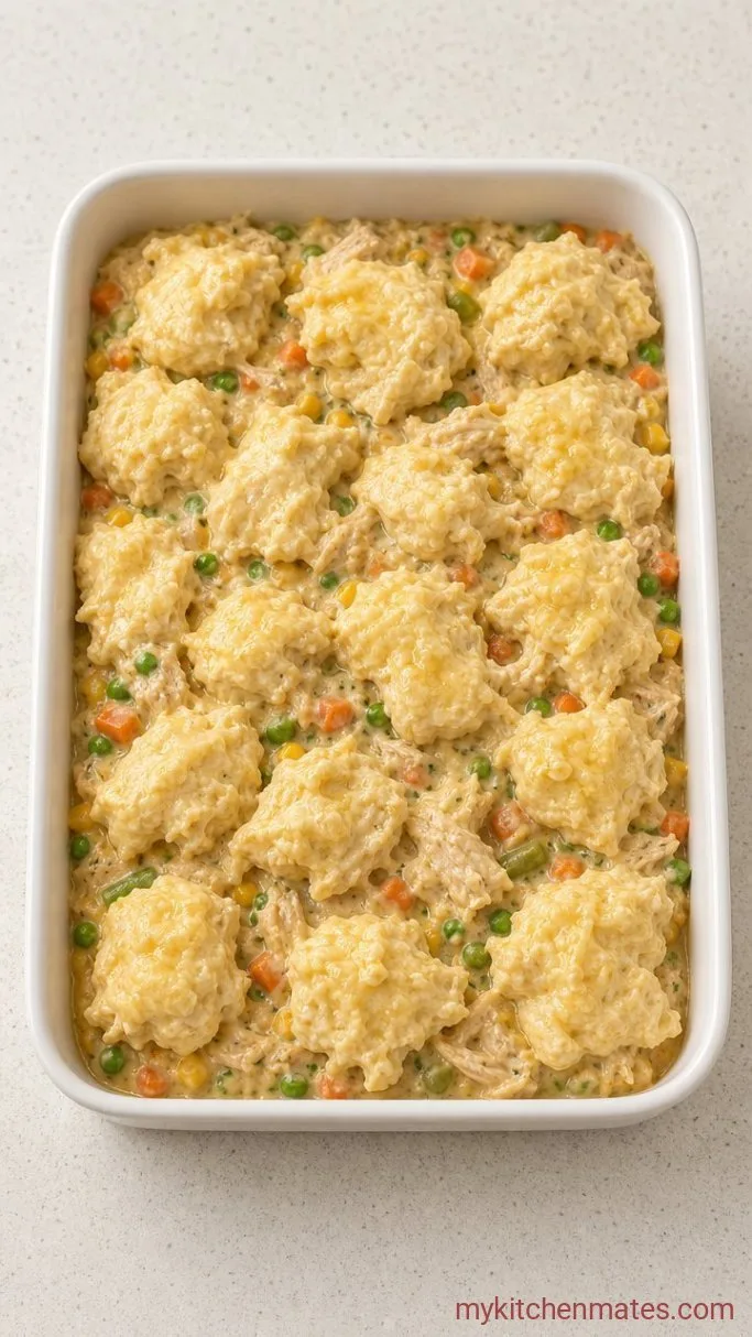 Easy Chicken Cobbler Casserole with Buttery Biscuit Topping Step 3: Assemble the Casserole