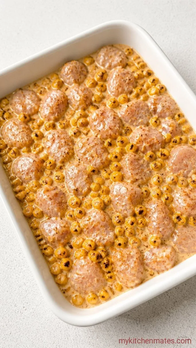 Creamy Street Corn Chicken Casserole Step 3: Assemble the Casserole