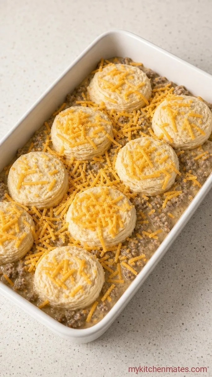 Fluffy Biscuits and Gravy Casserole Step 3: Assemble the Casserole
