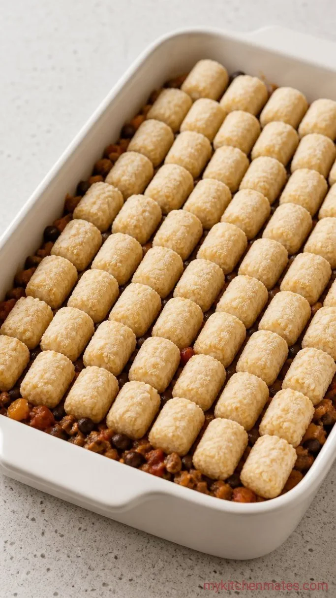 Cheesy Mexican Tater Tot Casserole Step 3: Assemble the Casserole