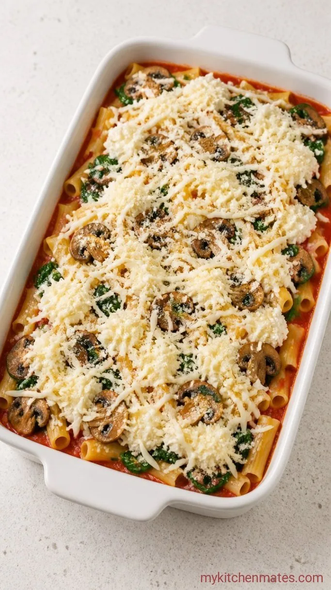 30-Minute Vegetarian Baked Ziti Step 3: Assemble the Layers