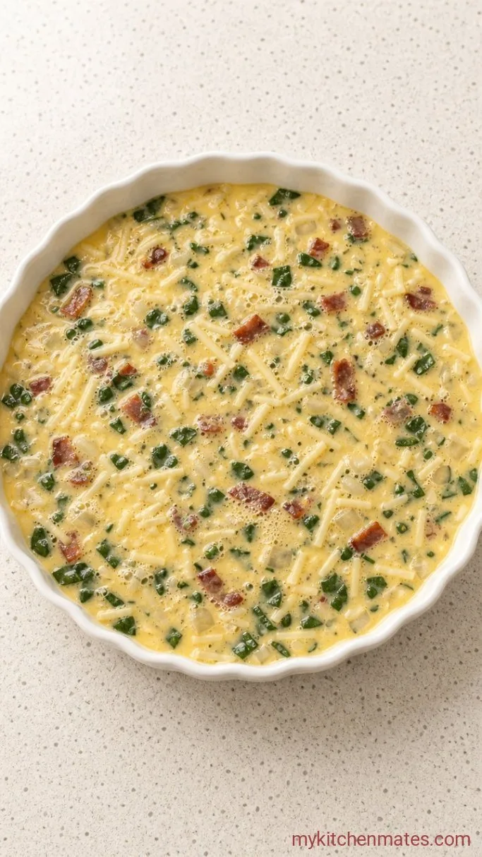 Fluffy Crustless Quiche with Cottage Cheese Step 3: Assemble the Quiche